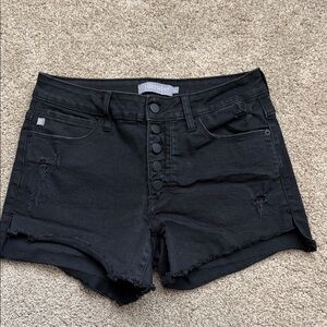 Just USA Black High-Rise Button-Fly Distressed Denim Shorts
